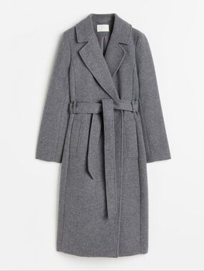 H&M Gray 67% Wool-Blend Coat with Gold Label Detailing